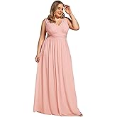 Ever-Pretty V Neck Sleeveless Pleated Chiffon Maxi Plus Size Formal Dresses for Women Bridesmaid Dresses 09016-DA