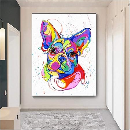 Amazon 大きなサイズの壁アートキャンバス絵画フレンチブルドッグカラフルな動物の絵リビングルームの家の装飾のためのオイルプリント50x70cm x28in ウォールステッカー オンライン通販