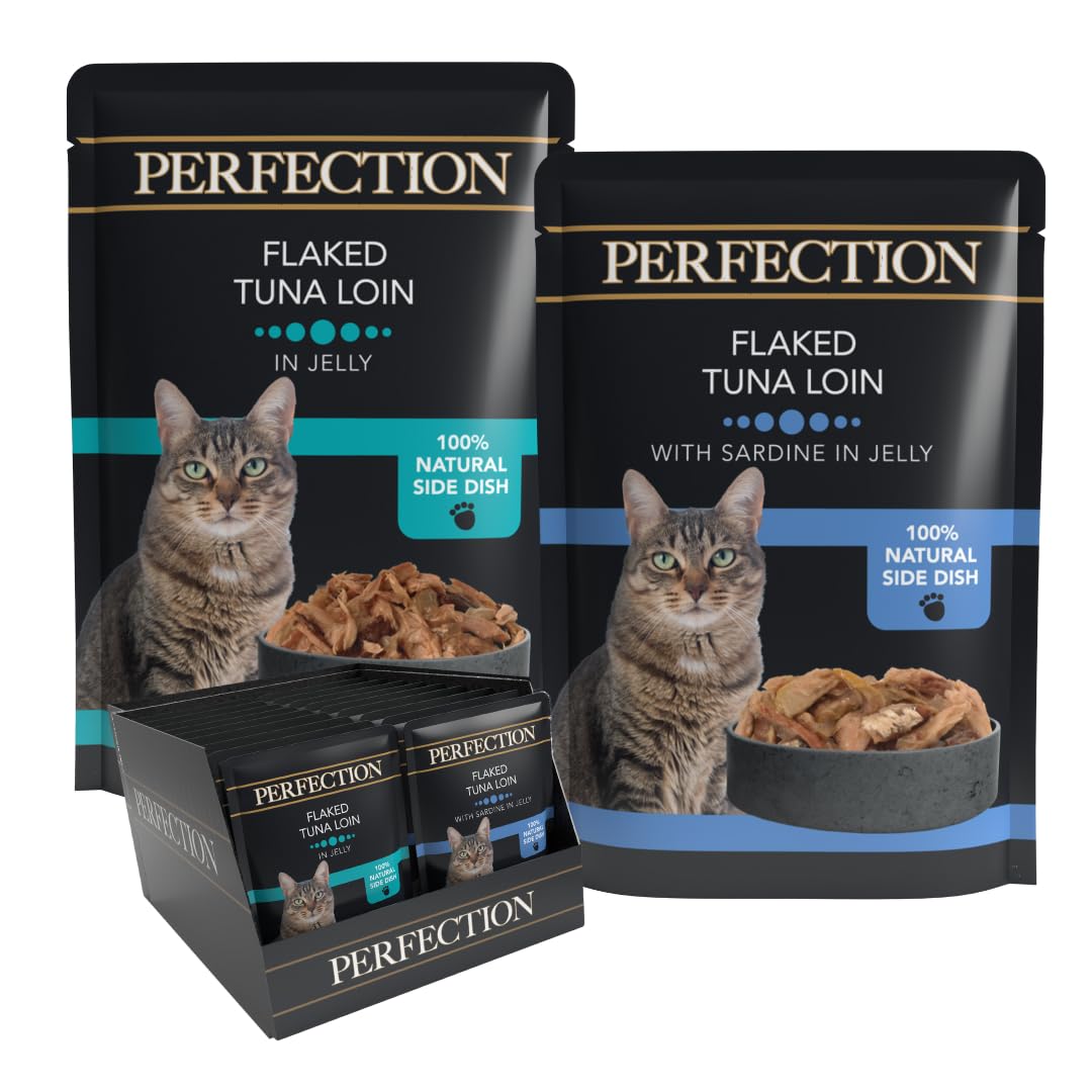 HiLife Perfection - Wet Food for Adult Cats - Flaked Tuna Loin, Tuna Sardine in Jelly - Natural Ingredients Grain Free, 36 Pouches x 70g