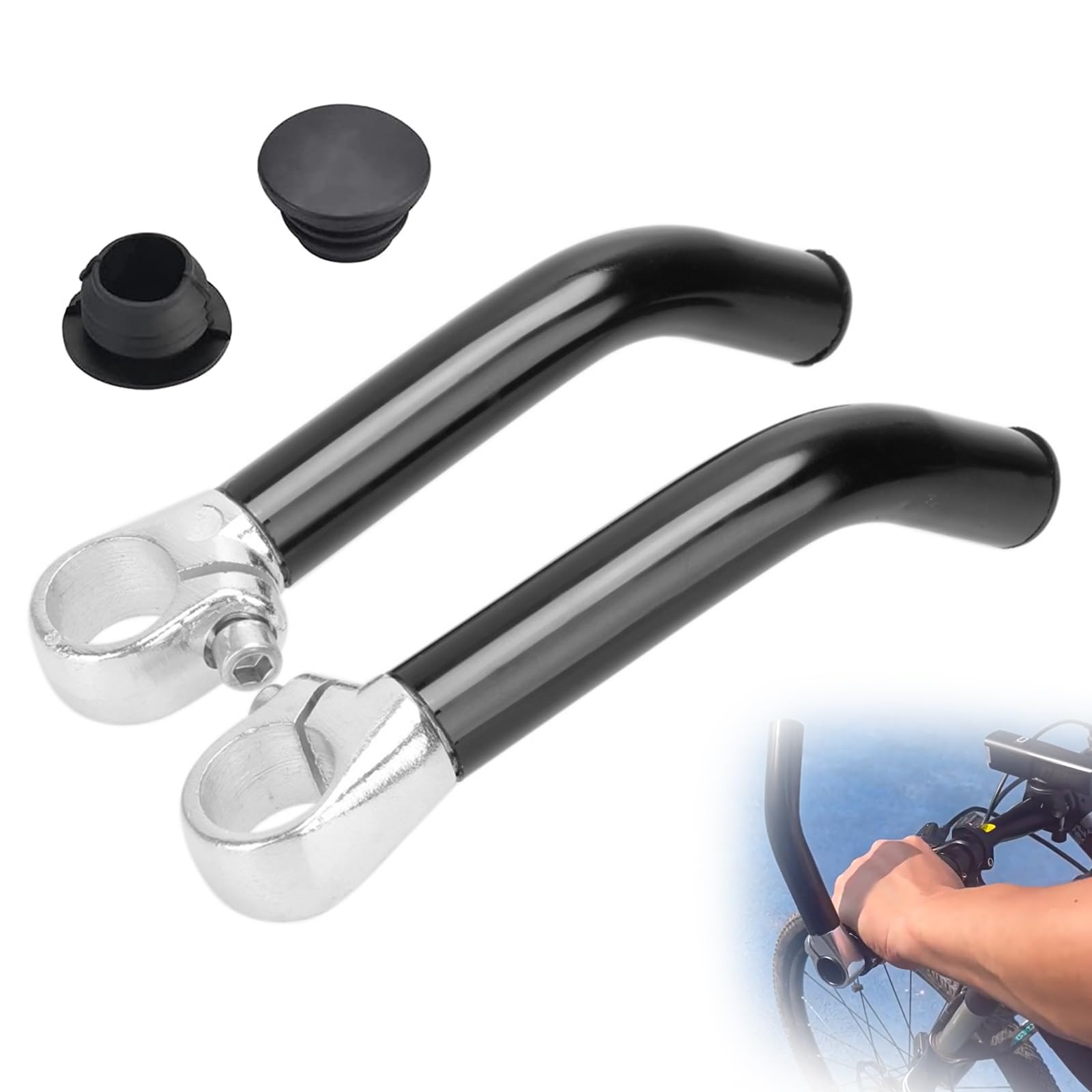 Bicycle Handlebar Ends Aluminium 2 Pieces Bicycle Bar End Bicycle Handlebar Grips Mountain Bike Handlebar Ends Bicycle Handlebar End with 2 Handlebar End Stoppers for MTB 17.5 cm