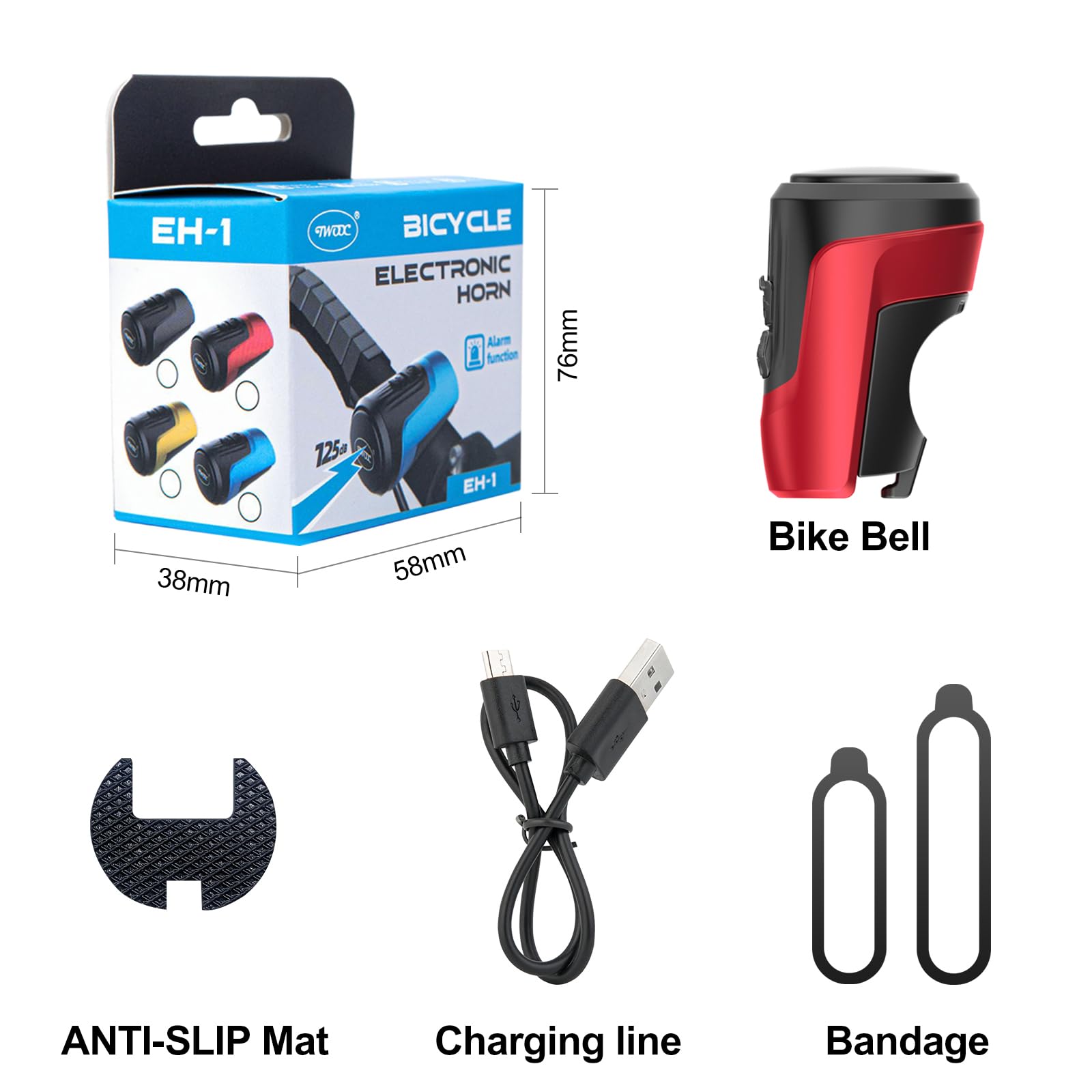 Electric Bike Bell, 125db Anti-Theft Alarm Loud Electric Bike Horn for Adults with 1 Sound Modes USB Rechargeable Battery Waterproof Bicycle Horn for MTB/BMX/Scooter/Road Cycling