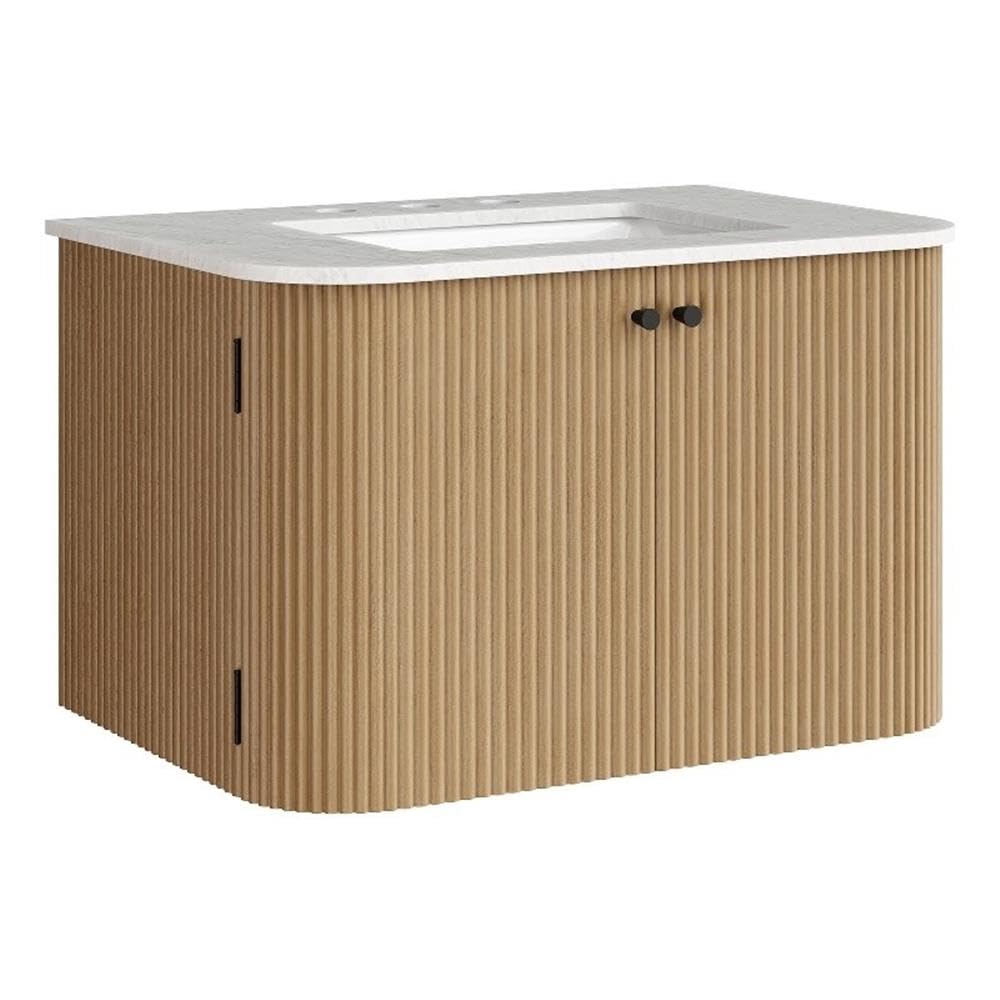 Photo 1 of *** BASE ONLY ***Modway Zia 30 Inch Wall-Mount Bathroom Vanity in Natural with Marble Sink Basin - Floating Bathroom Cabinet with Fluted Design