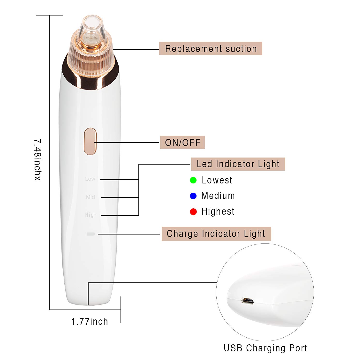 Blackhead Remover Pore Vacuum,ZAOZAOZAN Black Head Removal Tool USB Rechargeable for Blackhead Whitehead,3 Adjustable Suction Power and 4 Porbes: Beauty