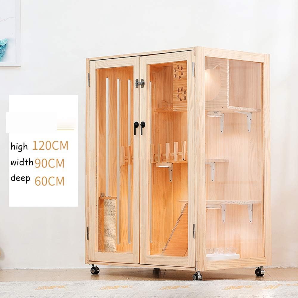 FENGHUANG Cat Villa Solid, Wood Cat Cage Cat House Wooden Cat Nest Breeding Indoor Large Cat Apartment,A