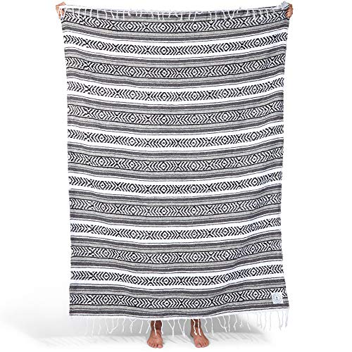 Mexican Serape Blanket| Classic Artisan Throw | Woven Falsa in Traditional Colors | Beach, Camping, Couch, Sofa, Picnic or Yoga Blanket | Gray Ash