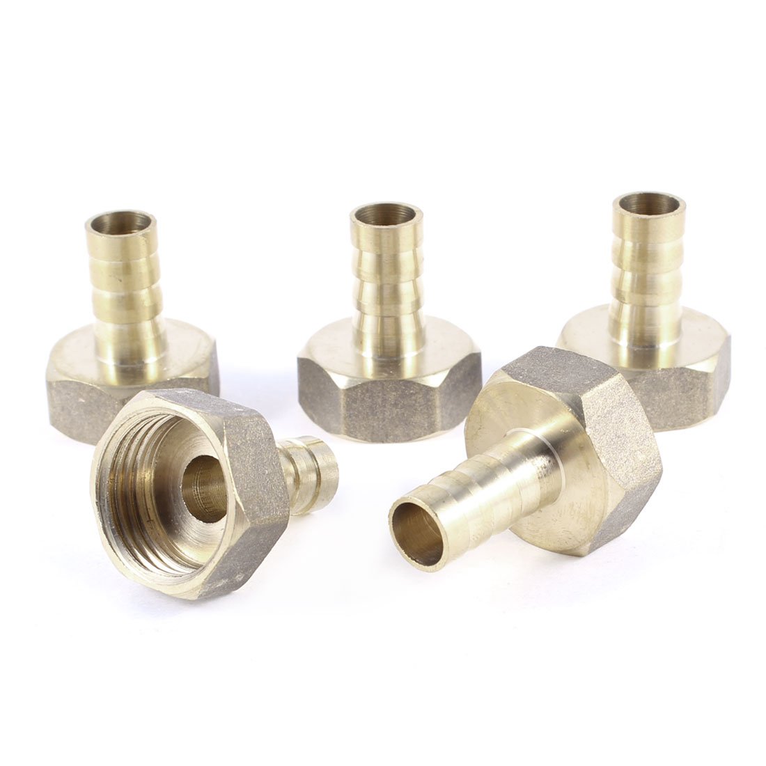 sourcing map 5 Pcs 1/2PT Female Thread to 10mm Air Hose Barb Brass Straight Fitting Adapter