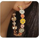 Colorful Daisy Flower Circle Dangle Earrings for Women Dainty Gold Floral Enamel Drop Earrings Trendy Rainbow Blossom Statement Jewelry