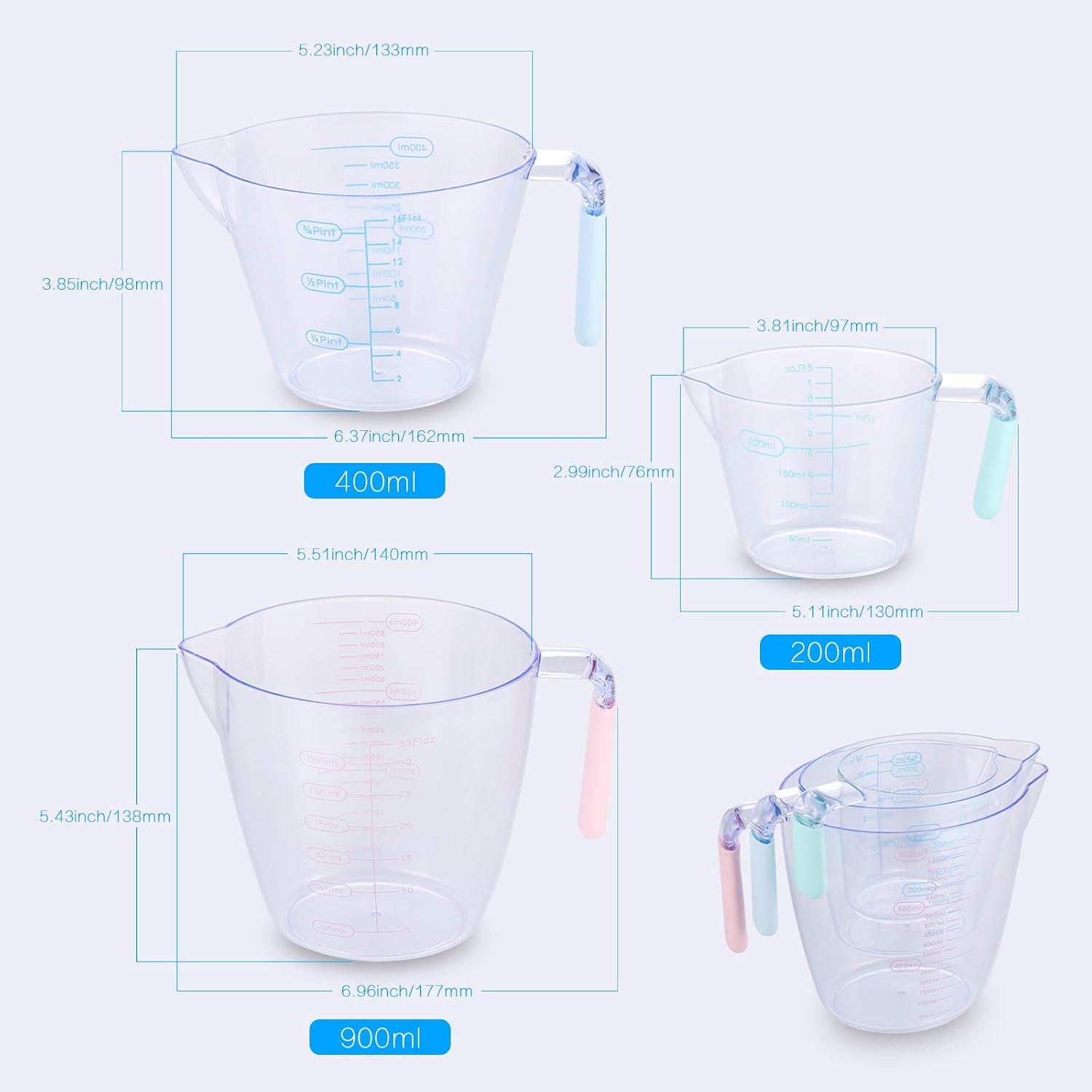 3Pack Plastic Measuring Jugs 1 Litre, Measuring Cups Plastic Jug for Baking Jam Maker, Rice Measuring, Pouring jug - Image 3