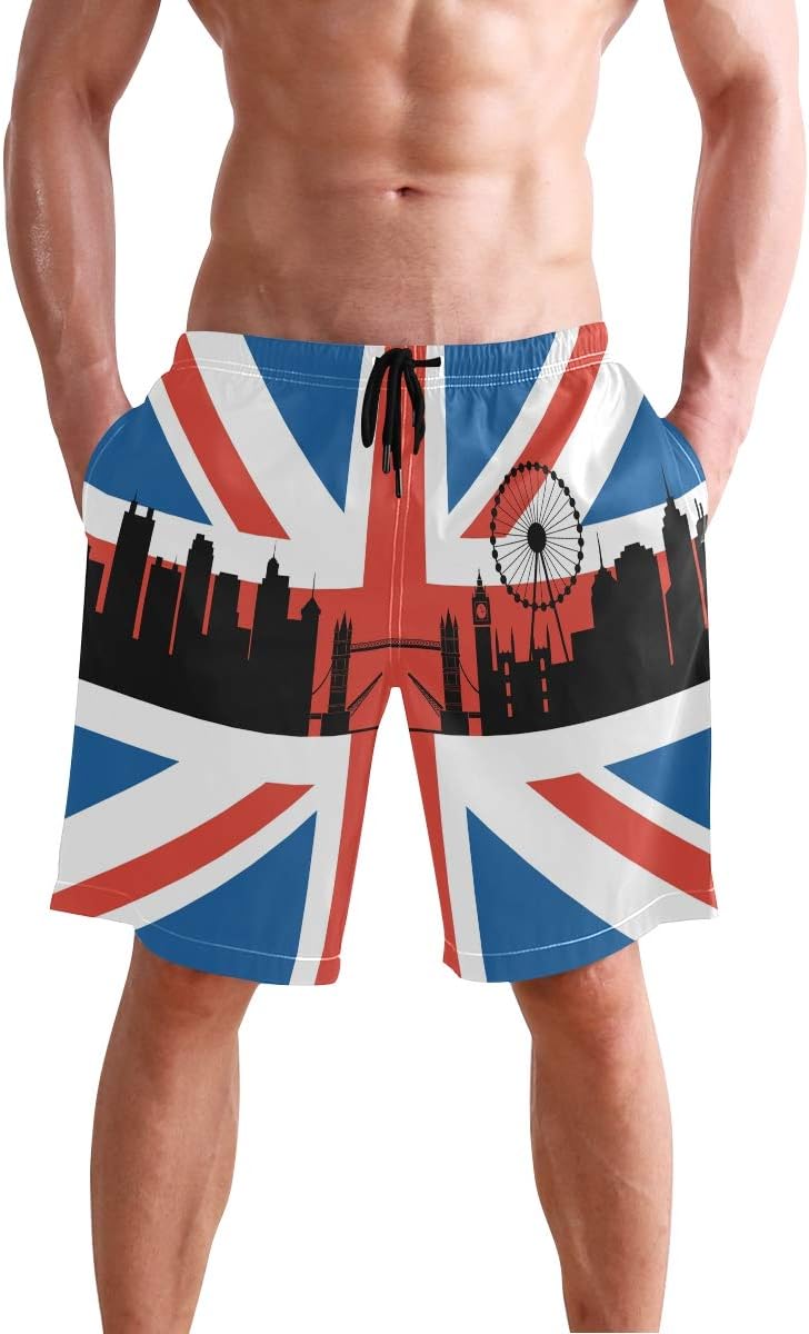 CENHOME Mens Swim Trunks British UK Flag London Cityscape Beach Board Shorts
