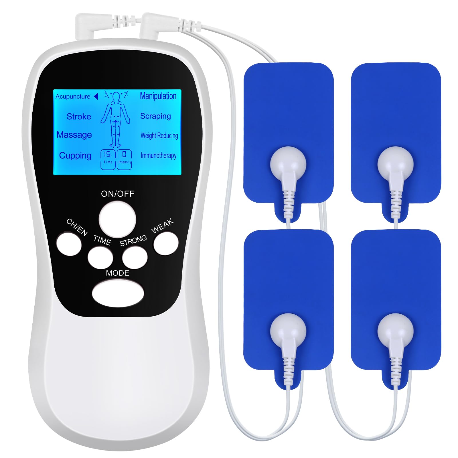 CLIUNT TENS Machine Muscle Stimulator for Pain Relief, Rechargeable TENS Unit Muscle Stimulator, Body Acupuncture Massage Machine with 8 Massage Modes 4 Patches for Arthritis Sciatica