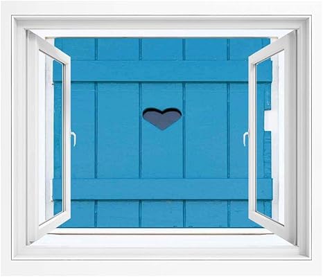 Amazon シャッターの装飾 偽窓ステッカー 3dウォールステッカー 180x140 Cm 刻まれたハートイメージヴィンテージボヘミアン装飾プリント 風景 景色 おしゃれ ウォールステッカー 多用途なシール Diyシール 白いターコイズとイタリアスタイルの窓シャッター ウォール