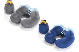 ZHCHG 2 Pack Inflatable Travel Pillow for Airplane, Self-Inflatable Travel Neck Pillow with Soft Velvet & Washable Cover, Nec