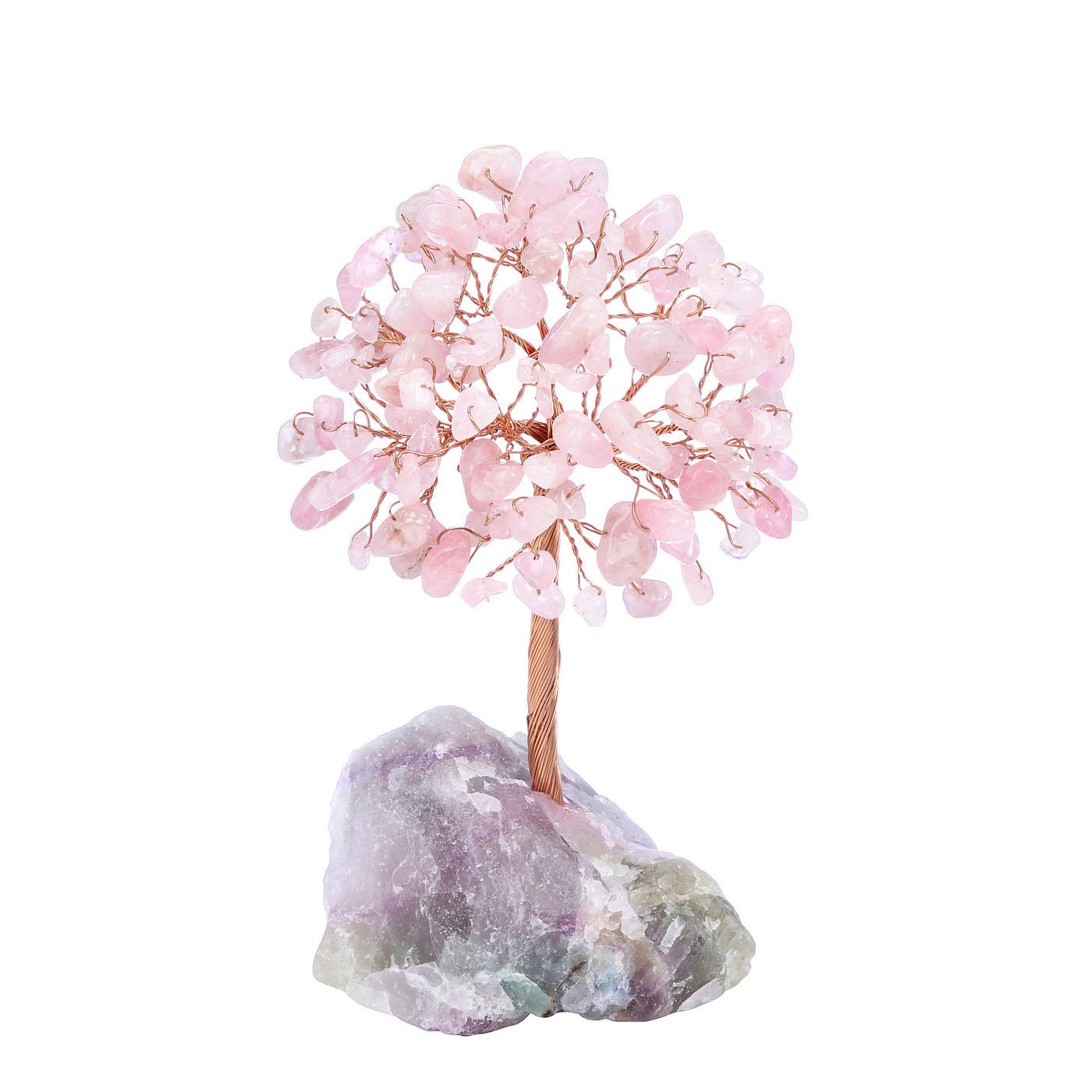 JOVIVI Rose Quartz Crystals Money Feng Shui Gemstone Tree of Life Ornament With Fluorite Stone Stand For Good Luck Wealth Chakra Stone Healing Crystals Tree Chirstmas Home Decoration Gifts