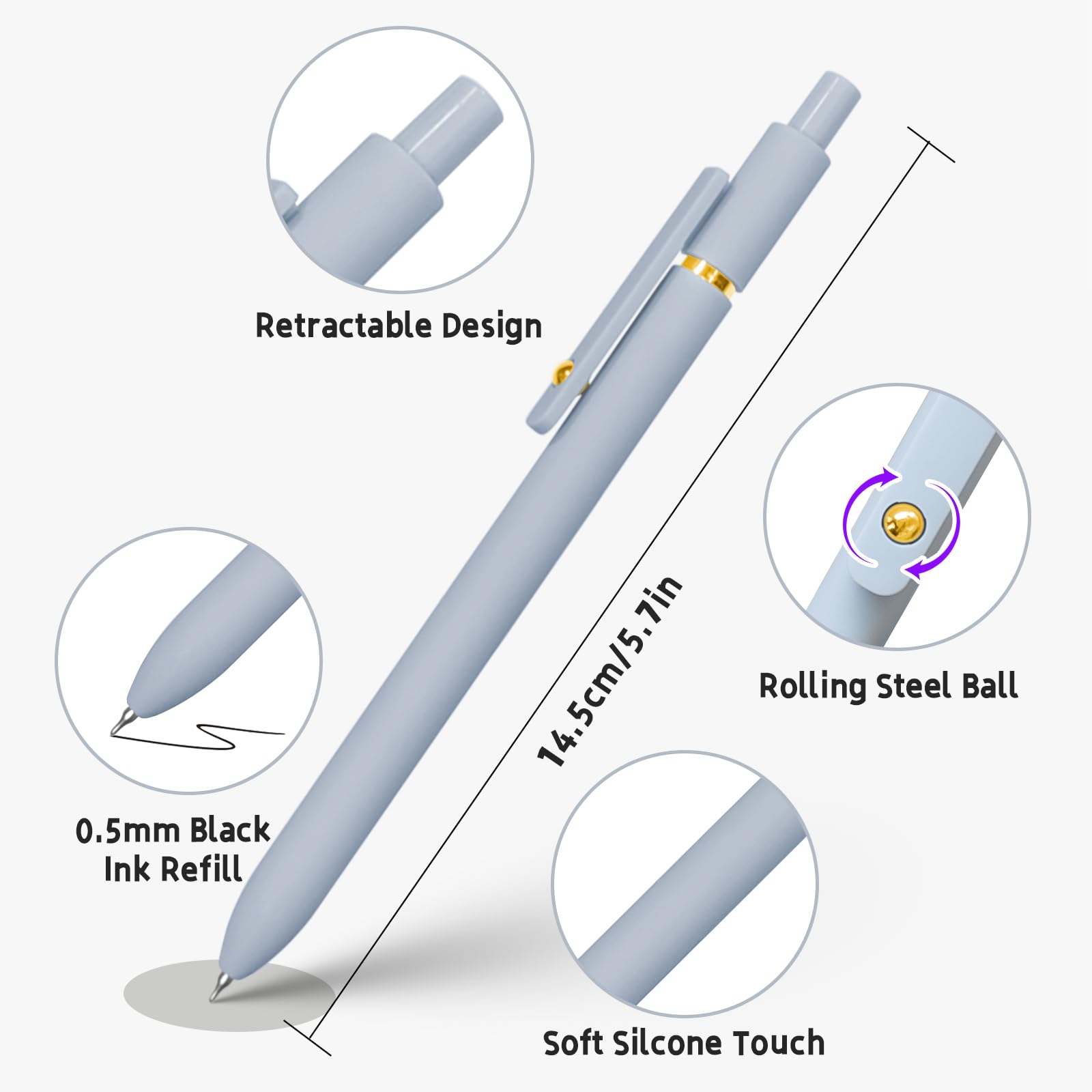 UIXJODO 6 Pcs Gel Pens 0.5mm Quick Dry Black Ink Pens Fine Point Smooth Writing Pens, Cute Office and School Supplies Gifts for Women Teacher Students (6 Pcs Morandi Gold)