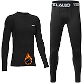 TELALEO Boys' Girls' Long Sleeve Compression Shirts Thermal Fleece Lined Kids Athletic Sports Tops Leggings Baselayer Set
