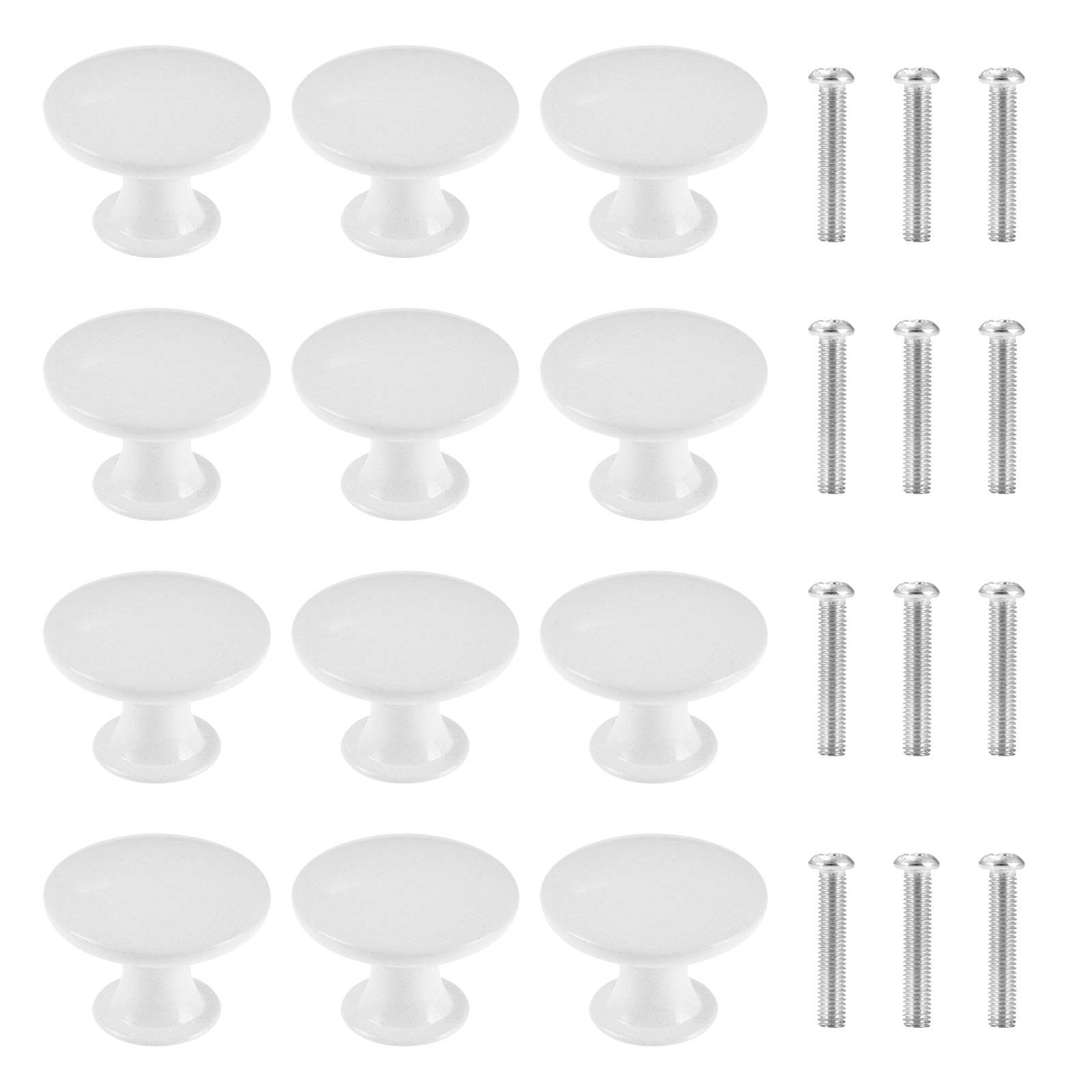 NB 12PCS Drawer Knobs - White Cabinet Knobs & Door Pulls, 30mm Diameter for Cupboard & Wardrobe