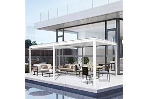 DOMI OUTDOOR LIVING Domi Louvered Pergola 10' x 20' Outdoor Aluminum Pergola with Adjustable Roof, Aluminum Frame, Efficient Drainage System for Patio, Deck, Garden, White