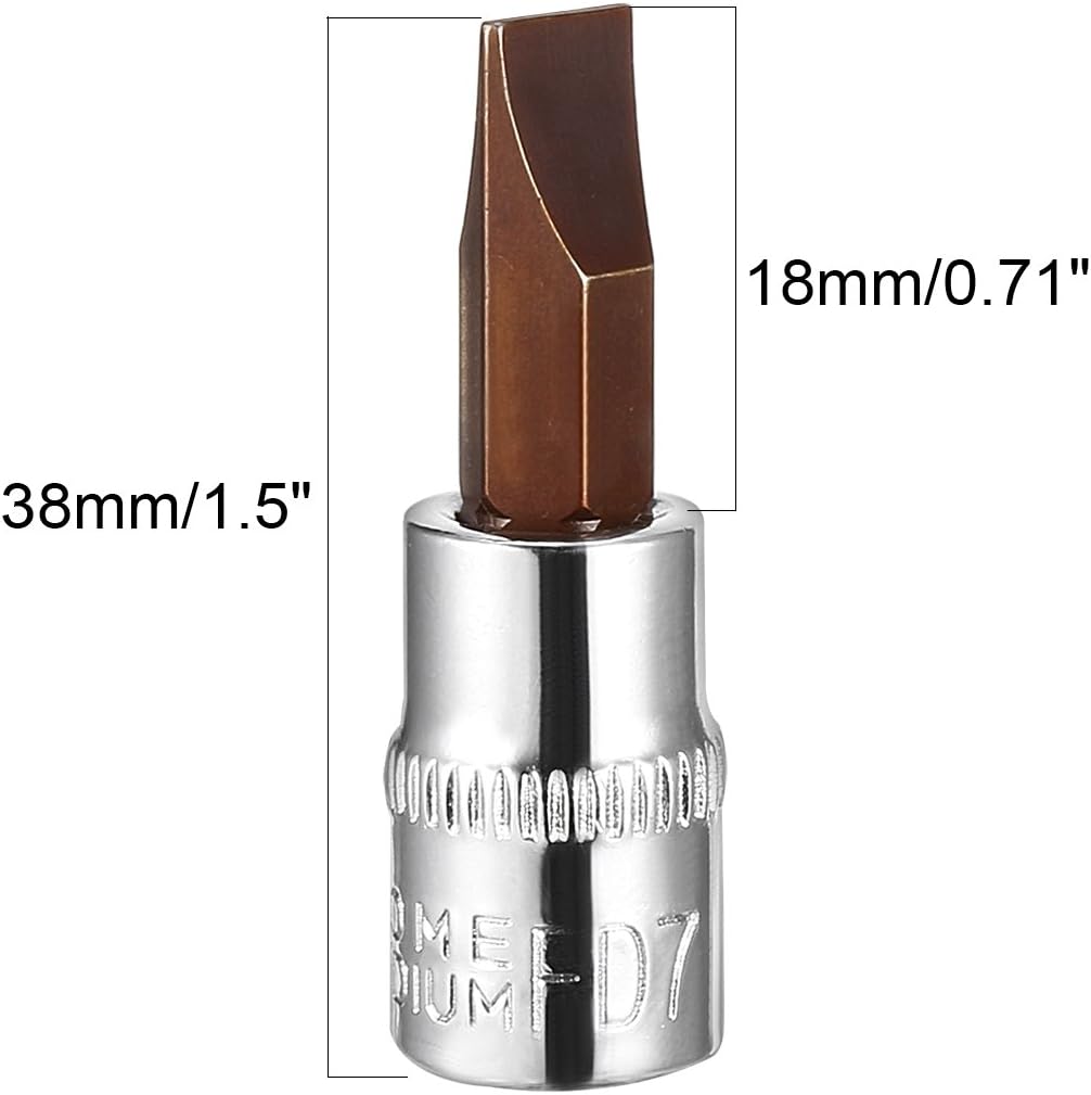 Sourcingmap 2pcs 1/4" Drive x 7mm Slotted Bit Socket, S2 Steel Bits CR-V Sockets 1.5" Length Use with Ratchet Wrench - Image 5