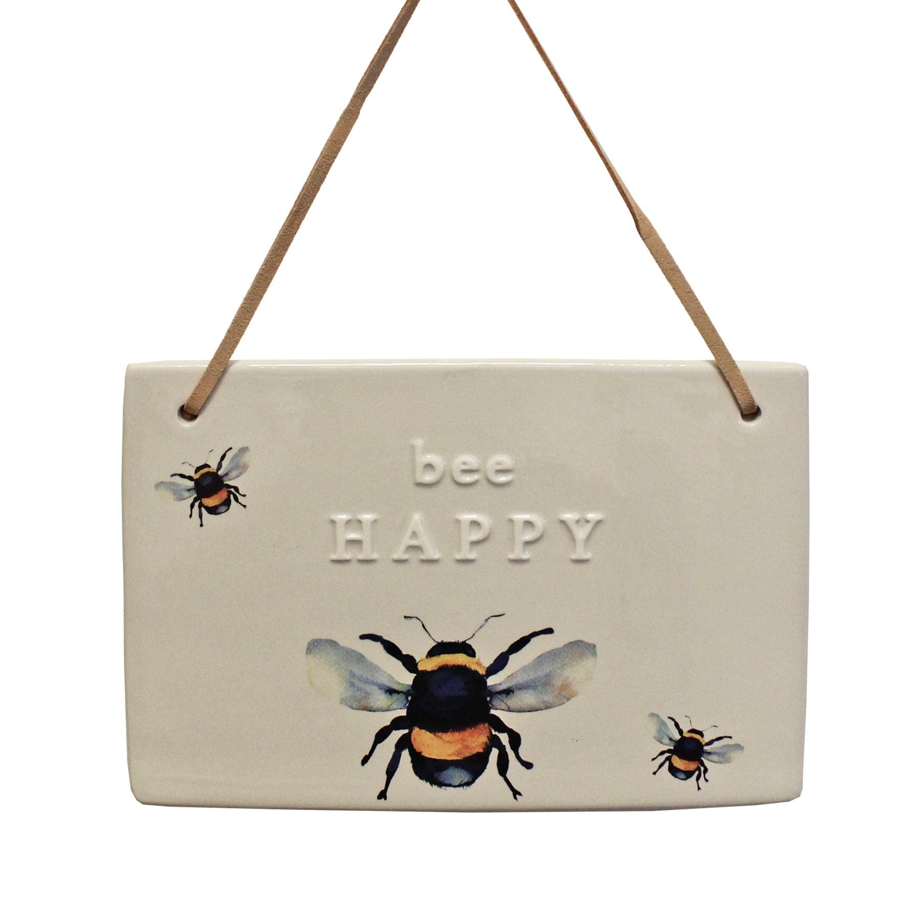 Widdop Ceramic Garden Hanging Wall Plaque with wording - Bee/Bee Happy