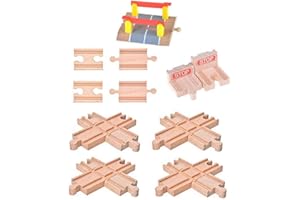 Haiabei 11 Pack Wooden Train Tracks Sets, Male-Female Bump Track, Crossing Bridge, Compatible with All Major Brands