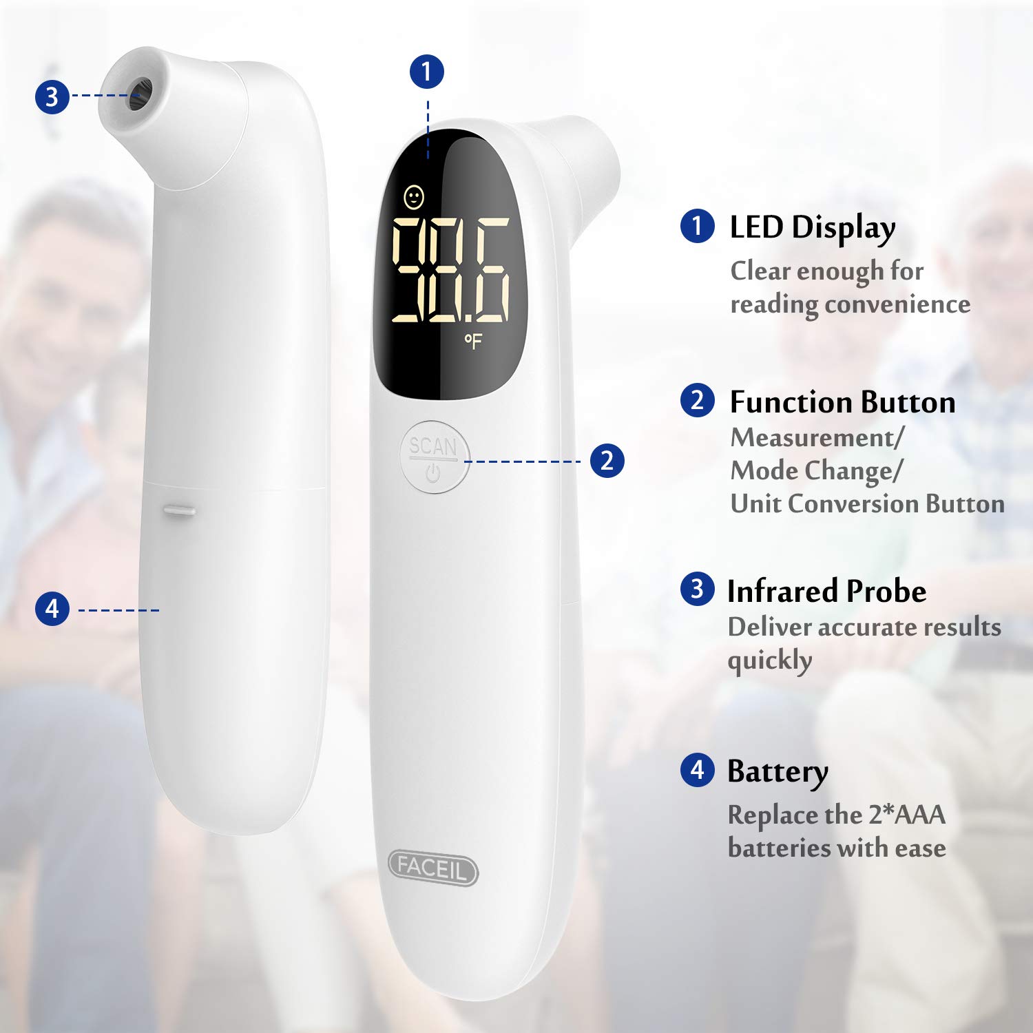[All New 2020] Forehead Thermometer for Fever by FACEIL, Touchless Infrared Thermometer with Fever Alert and 32 Group Memory Recall, Digital Thermometer for Adults and Babies (1 Second Fast Reading): Industrial & Scientific