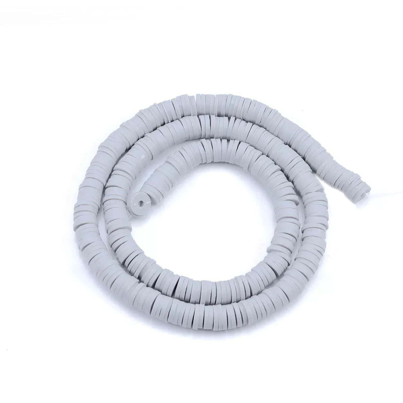 About 380-400pcs 6mm Clay Beads Flat Round Polymer Clay Spacer Beads Light Gray Handmade Rondelle Disc Slice Heishi Loose Bead Strand for DIY Jewelry Bracelet Necklace Earring Craft Making