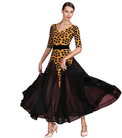 Amazon 女性用プロフェッショナルベルベットスリーブ Vネック 社交ダンスビッグスイングドレス タンゴフォックストロットエラスティックダンスプラクティスコスチューム Size Xl Diyade 湯たんぽ 通販