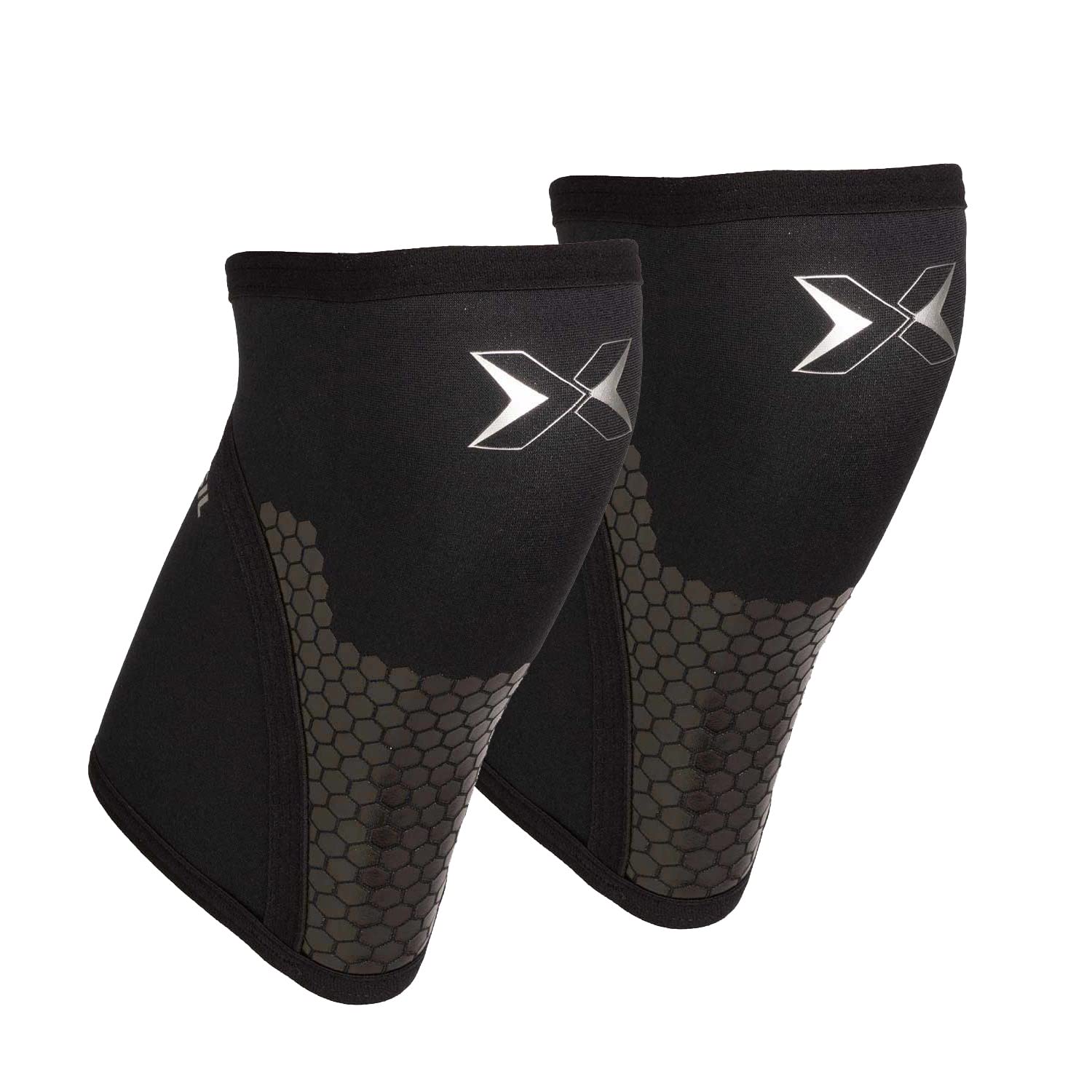 PICSIL Neoprene Knee Pad Cross Training Hex Tech, 5/7mm, 2 Knee Pads For Powerlifting and Weightlifting, Extra Support, Unisex (7mm Black L)