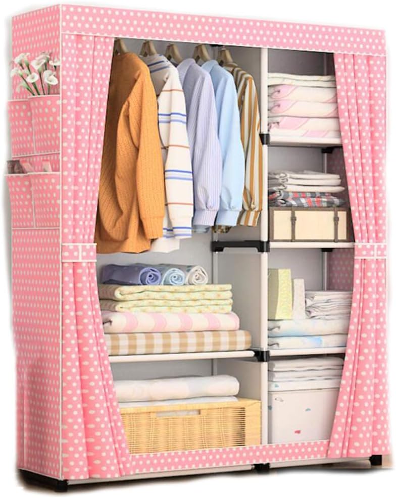 Portable Canvas Bedroom Wardrobe Clothes Storage Shelves Storage Wardrobe 170 * 105 * 45Cm,Pink
