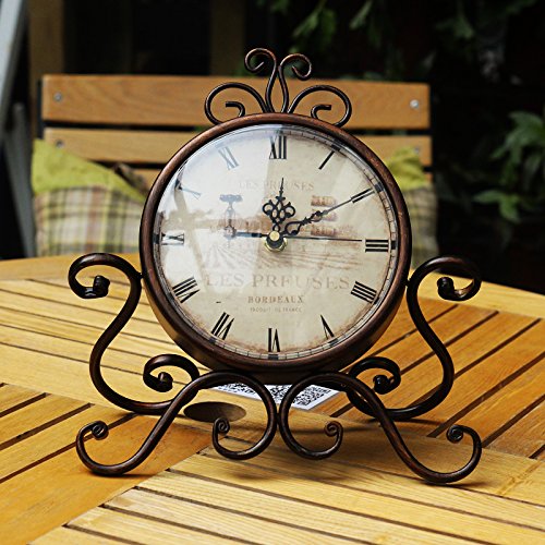 AiHiLife - Metal Tabletop Clock with Vintage Wrought Iron Art Small for Home Desk,Bedroom,Living Room,Office (Metal)