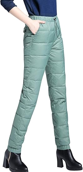 Amazon ダウンパンツ ハイウエスト ダウン レディース 冬パンツ スキニー 着痩せ 保温 防寒パンツ オシャレ グリーン ブラック S M L Xl 2xl ロングパンツ 通販