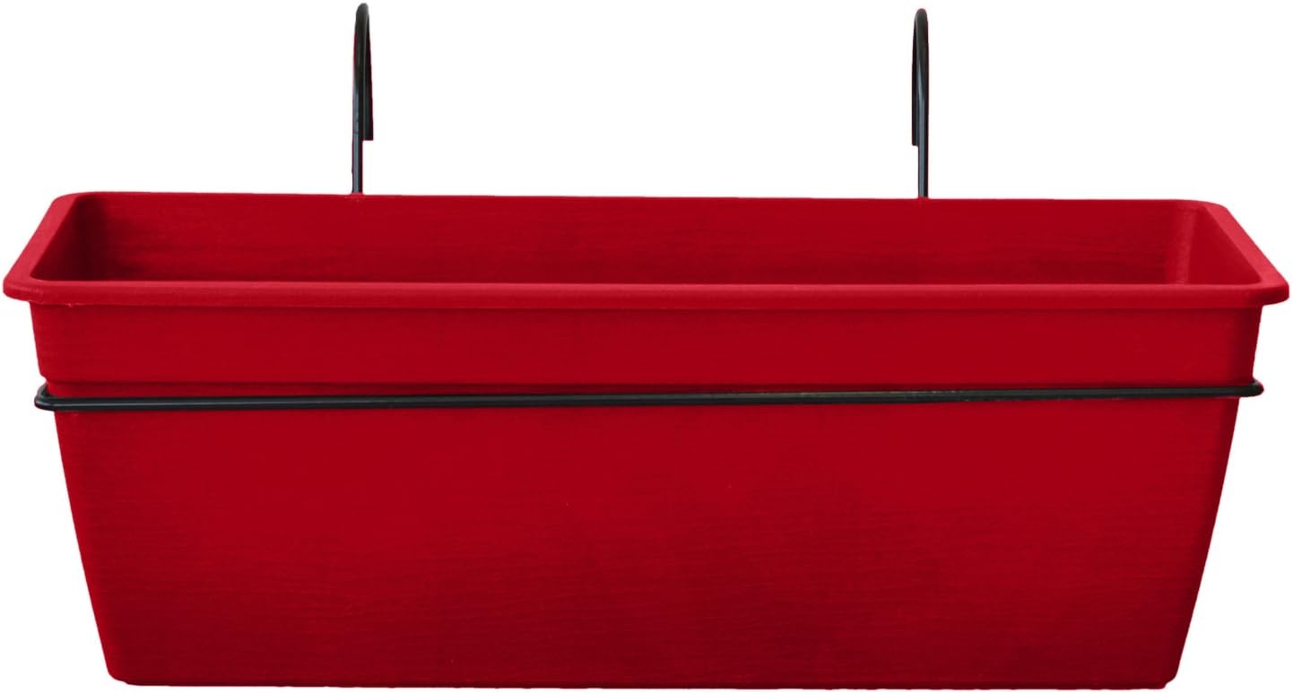 ALMI Gefen Railing Planter 22 Inches, Deck Rail Balcony Mount Flower Planter Box, Adjustable Over the Railing Planters, Indoor, Outdoor Planting Boxes, No Extra Tools Needed - Red