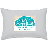 Little Sleepy Head Toddler Bed Pillow with Cotton Pillow Case &ndash; 13x18 Kids Pillows for Sleeping, School, Travel &amp; Daycare &ndash; Breathable Toddler Pillow 2 Year Old to 5 with Envelope Pillowcase (Gray)