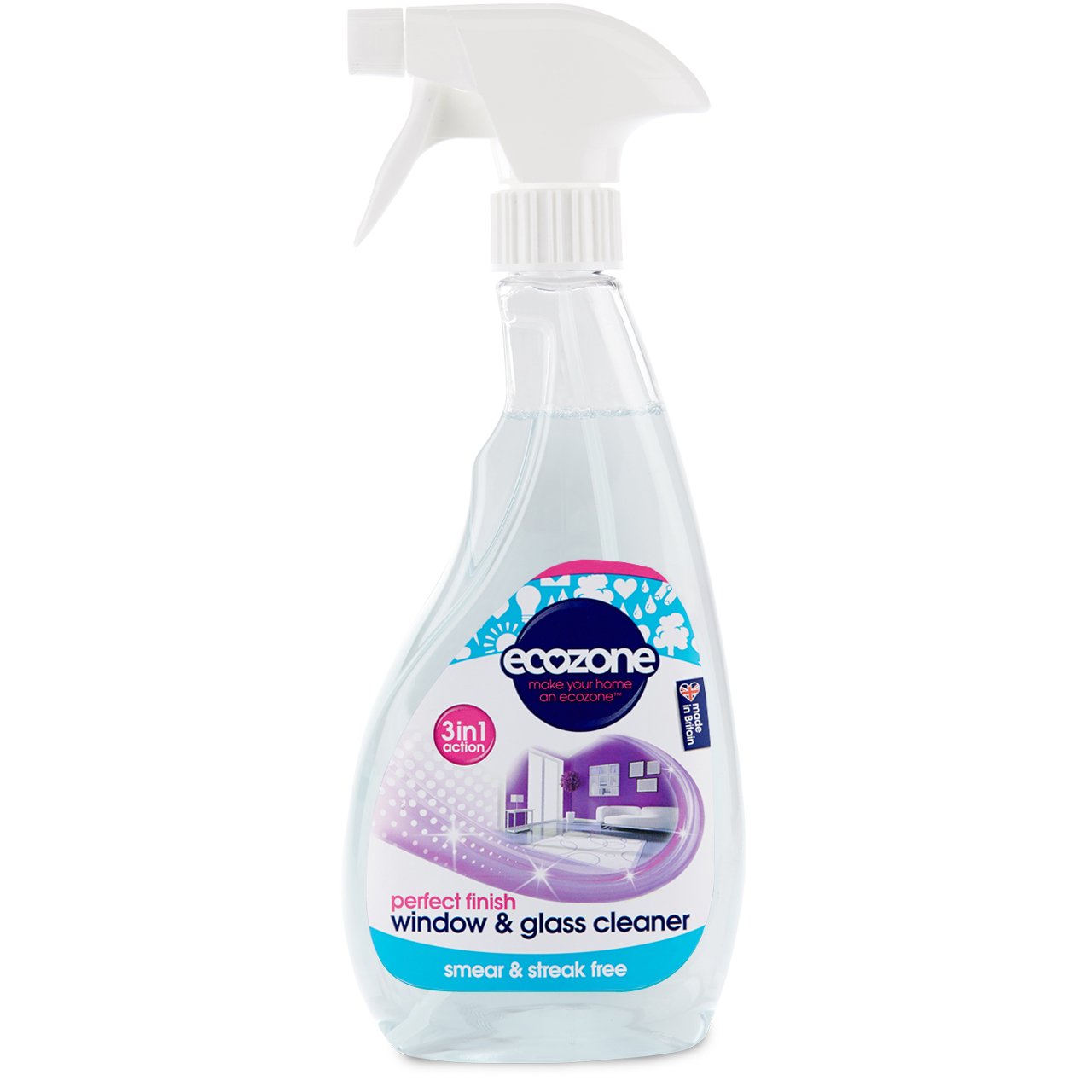 EcoZone Window & Glass Cleaner, Leaves Smear & Streak Free Shine, Clean & Polish with Natural Plant Extracts, Citrus-Floral Scent, for Windows, Doors, Mirrors & Surfaces, Vegan Friendly (500ml Spray)