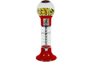 GLOBAL GUMBALL Gumball Machine Original Spiral - 4`10" Height - Set Up for $0.25 - Dispenses 1” Gumballs - Spin & Drop Vending Machines for Kids - Bubble Gum Machine - Red