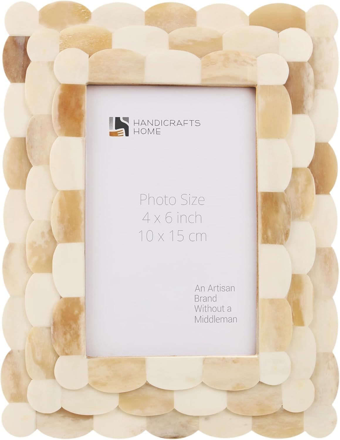 Handicrafts Home White Picture Frame 4x6, Handmade Scallop Bone Inlay Photo Frame for Home, Wall, Farmhouse, Boho, Desk & Shelf Decor, Family Picture Frame, Christmas Decor & Holiday Gifting