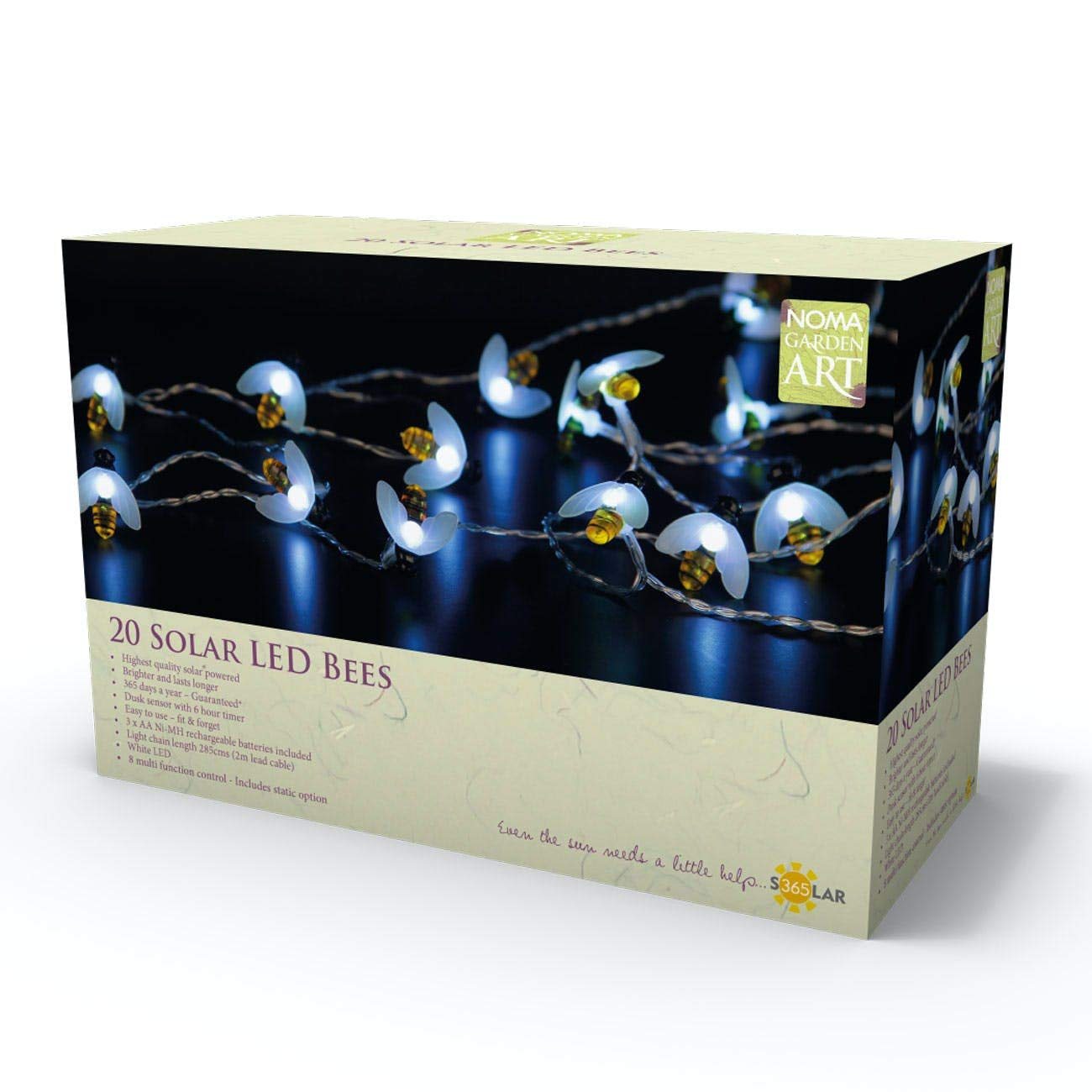 Noma Solar 365 Bee String Light, 20 White LED's, 2.85 m