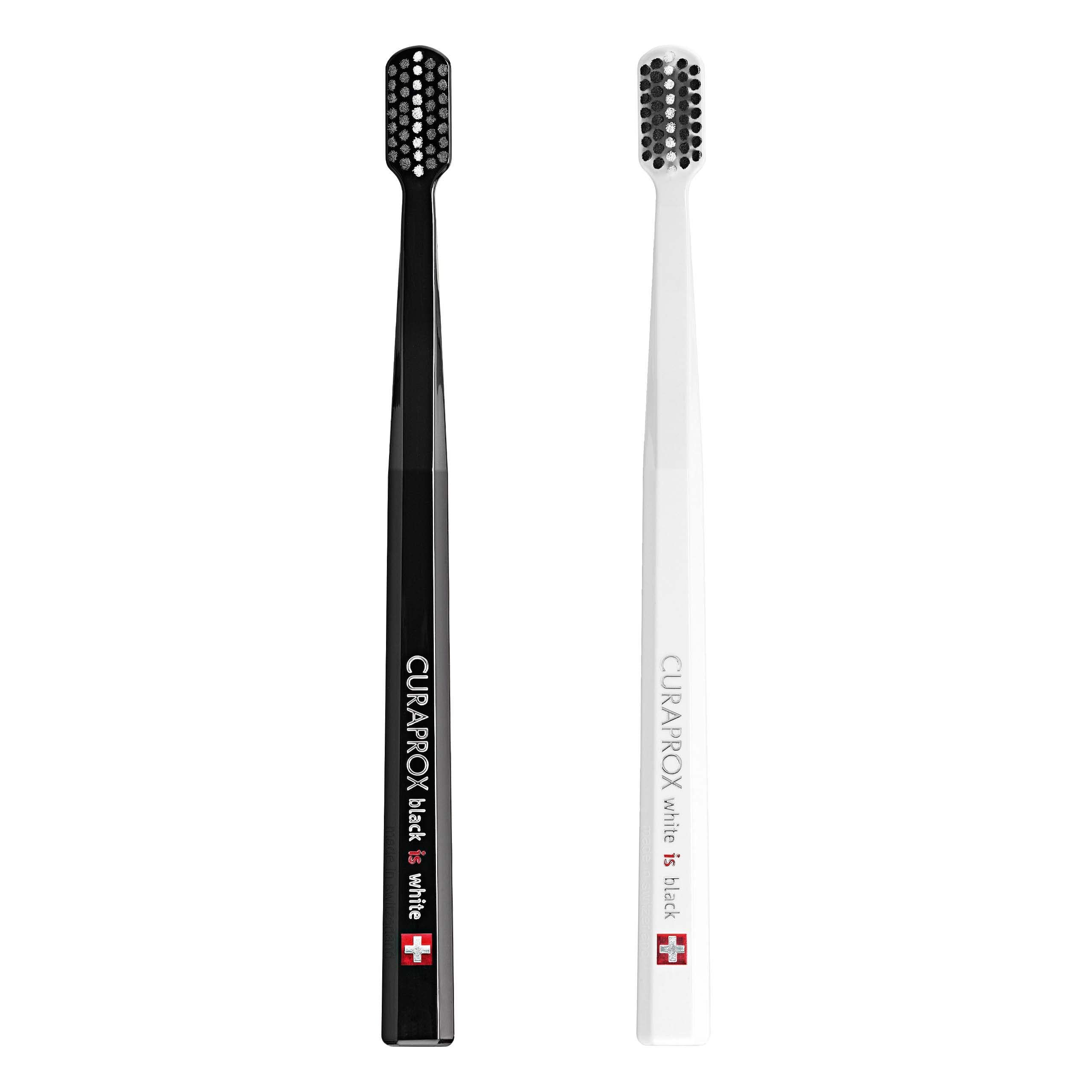 Curaprox Toothbrush Duo – for Adults | Stylish Black & White Ultra-Soft toothbrushes | Whitening-Friendly | Black/White | 2-Pieces | Made in Switzerland