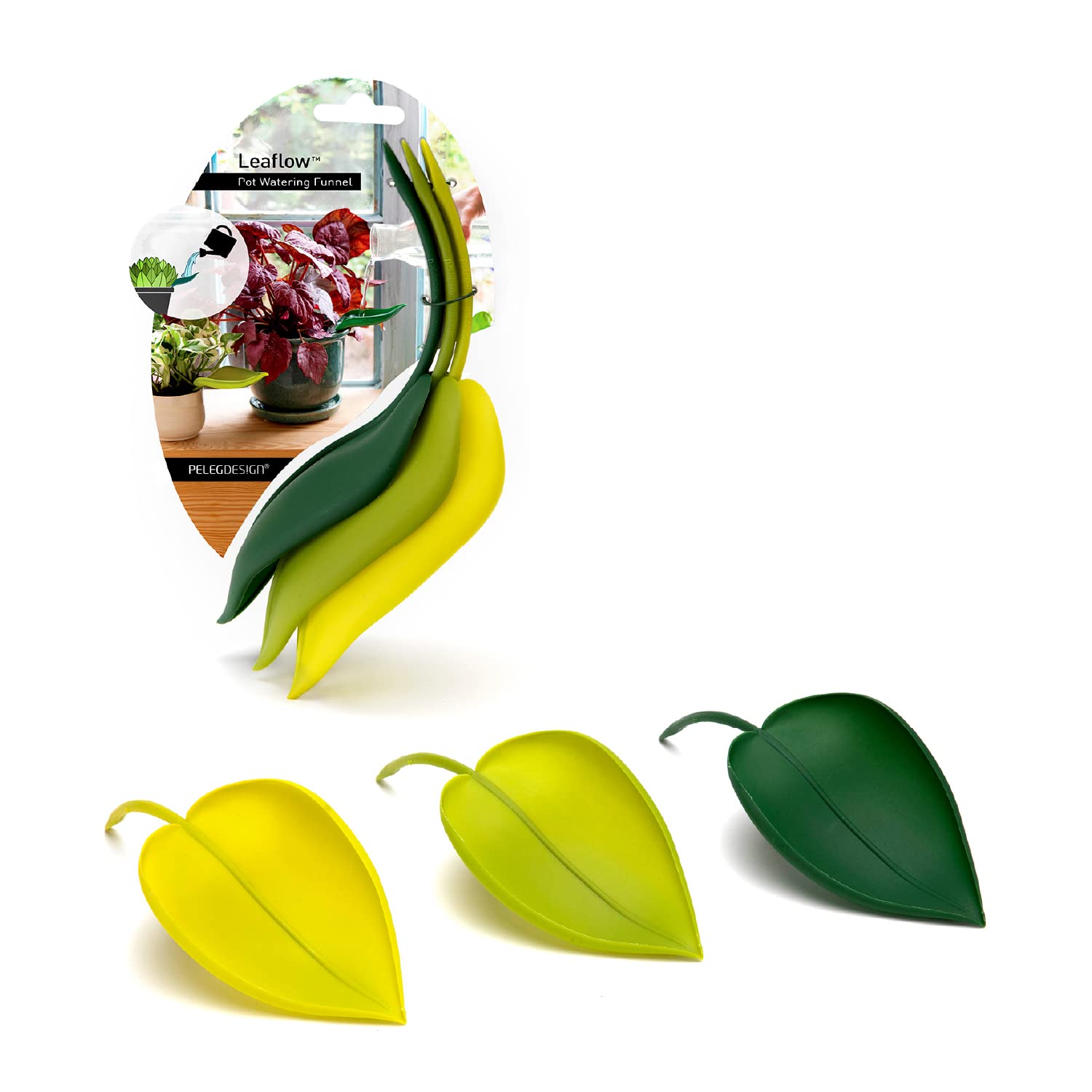 Peleg Design Leaflow Plant Pot Watering Funnel (Set of 3), Plant Watering Funnel for Indoor and Outdoor Plants, Watering Leaves for Plants