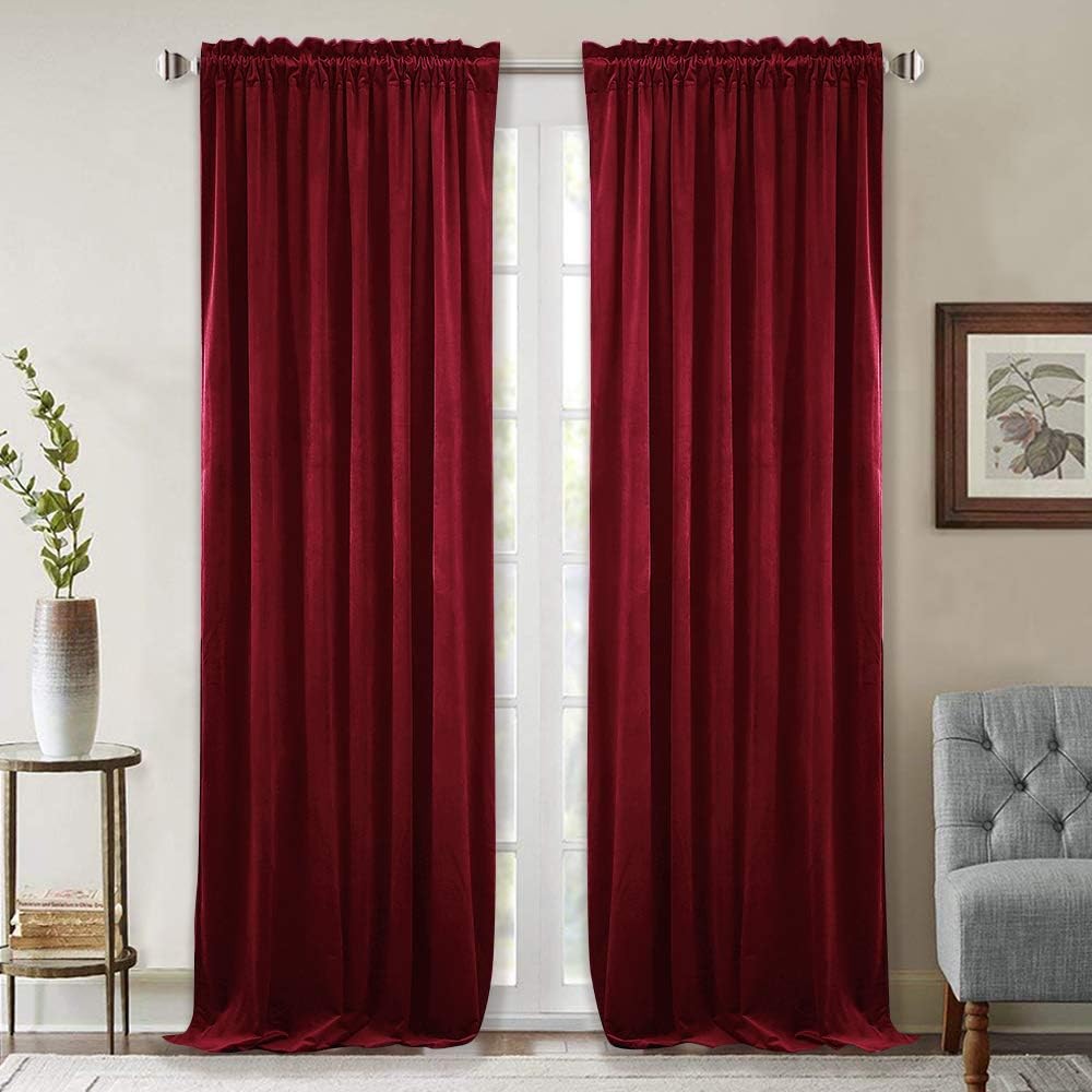 Window Treatments - StangH Theater Red Velvet Curtains - Super Soft Velvet Blackout Insulated Curtain Panels 84 inches Length for Living Room Holiday Decorative Drapes for Master Bedroom, W52 x L84, 2 Panels