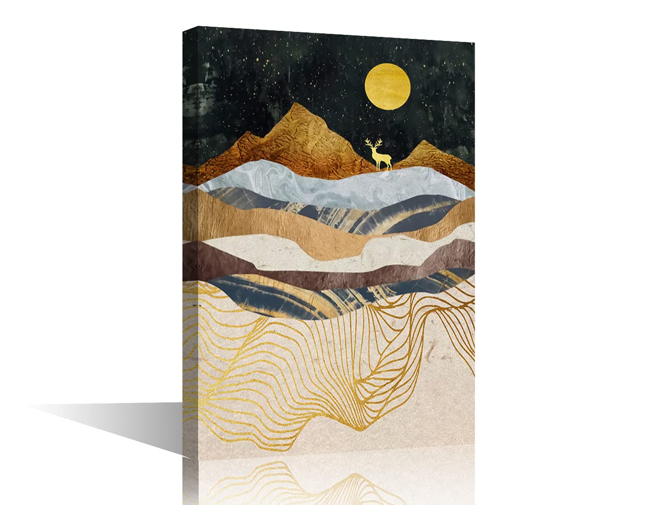 Canvas Wall Art Abstract Mountain Deer for Bathroom Kitchen Bedroom Giclee Print Picture Painting Stretched on Canvas Framed Artwork Ready to Hang 12x18inch