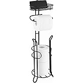 SunnyPoint Bathroom Heavyweight Toilet Tissue Paper Roll Storage Holder Stand with Reserve and Shelve, The Reserve Area Has Enough Space to Store Mega Rolls. (Black)