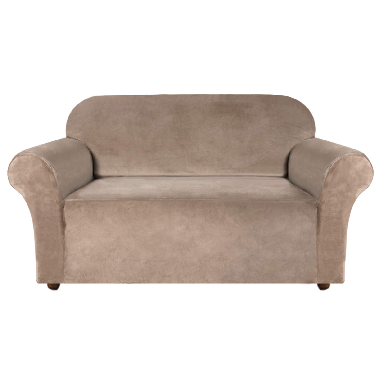 Turquoize Velvet Loveseat Covers Stretch Love Seat Couch Covers for 2 Cushion Couch Velvet Sofa Cover with Non Slip Elastic Bottom Furniture Cover Crafted from Soft Fabric (Loveseat, Taupe)OEKO-TEX STANDARD 100