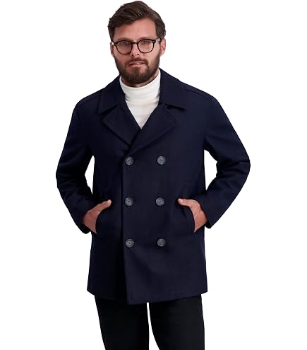 Brooks Brothers Men's Wool Classic Pea Coat, Navy, X-Large at