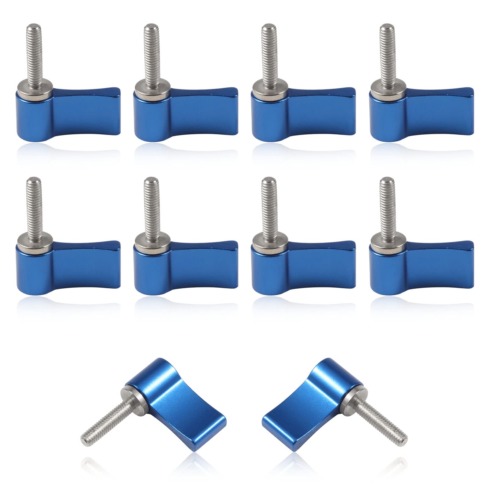SPEEDWOX 10 Pcs Male Threading Rotating Knob, M4 17mm Adjustable Thumb Lever Screw，Rotating Knob with Single Wing, Blue Aluminum Alloy