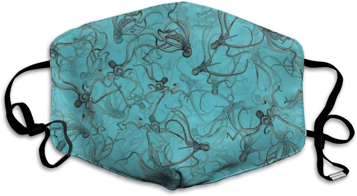 Mouth Mask, Cool Black Octopus Teal Blue Anti Dust Face Mask Cover Mouth for Adults and Teens