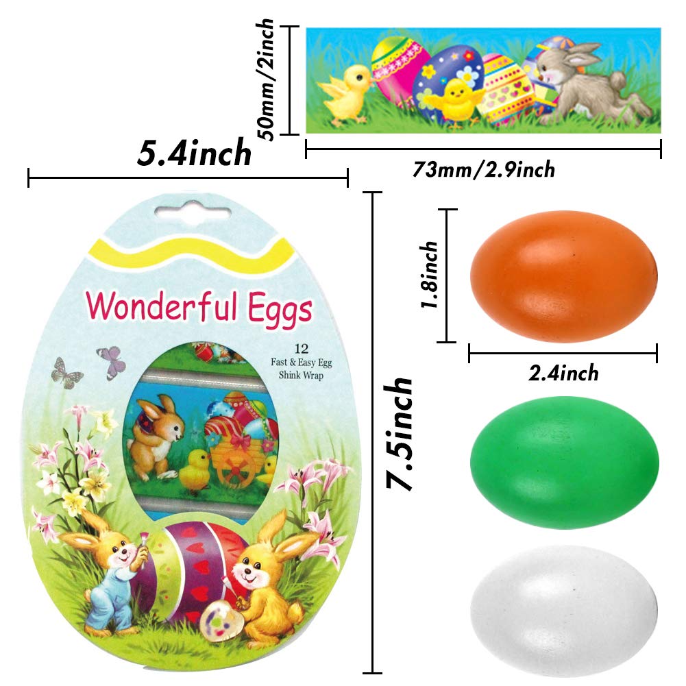 BigOtters Easter Egg Sticker Wrappers Set, 30PCS Kits Including 24PCS Heat Shrink Wrap Sleeve Decor with 6PCS Easter Wooden Eggs for Fun Easter Favor Gift