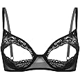 Nikiikoo Women‘s Sexy 1/4 Cups Sheer Lace Bra Lingerie Bare Exposed Breast Underwire Push Up Bra Tops