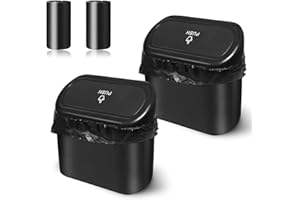 LAUNARY 2 Packs Mini Car Trash Can Bin with Lid and 30pcs Trash Bags,Car Trash Can Bin,Car Garbage Trash Can Storage for Front Back Seat Accessories