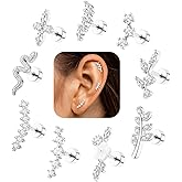 Cartilage Earrings for Women Flat Back - Hypoallergenic Surgical Stainless Steel Stud Earring Set for Sensitive Ears CZ Daith Conch Tragus Helix Piercing Jewelry 9Pcs 16G 18G